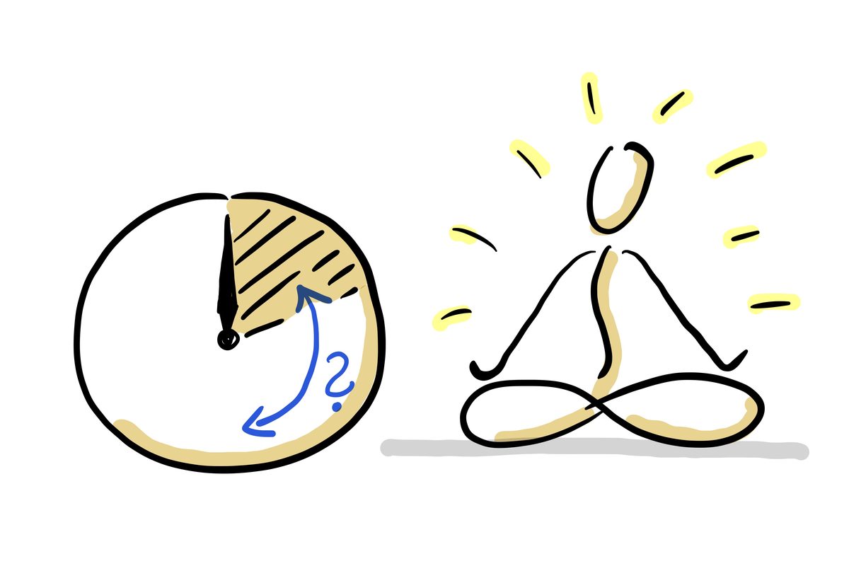 Uhr neben meditierender Person – wie viel Zeit braucht echte Entspannung?