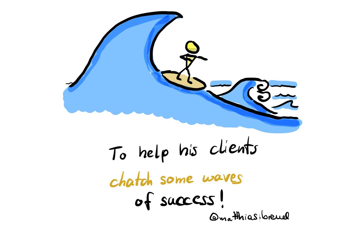 Sketchnote – To help his clients catch some waves of success!