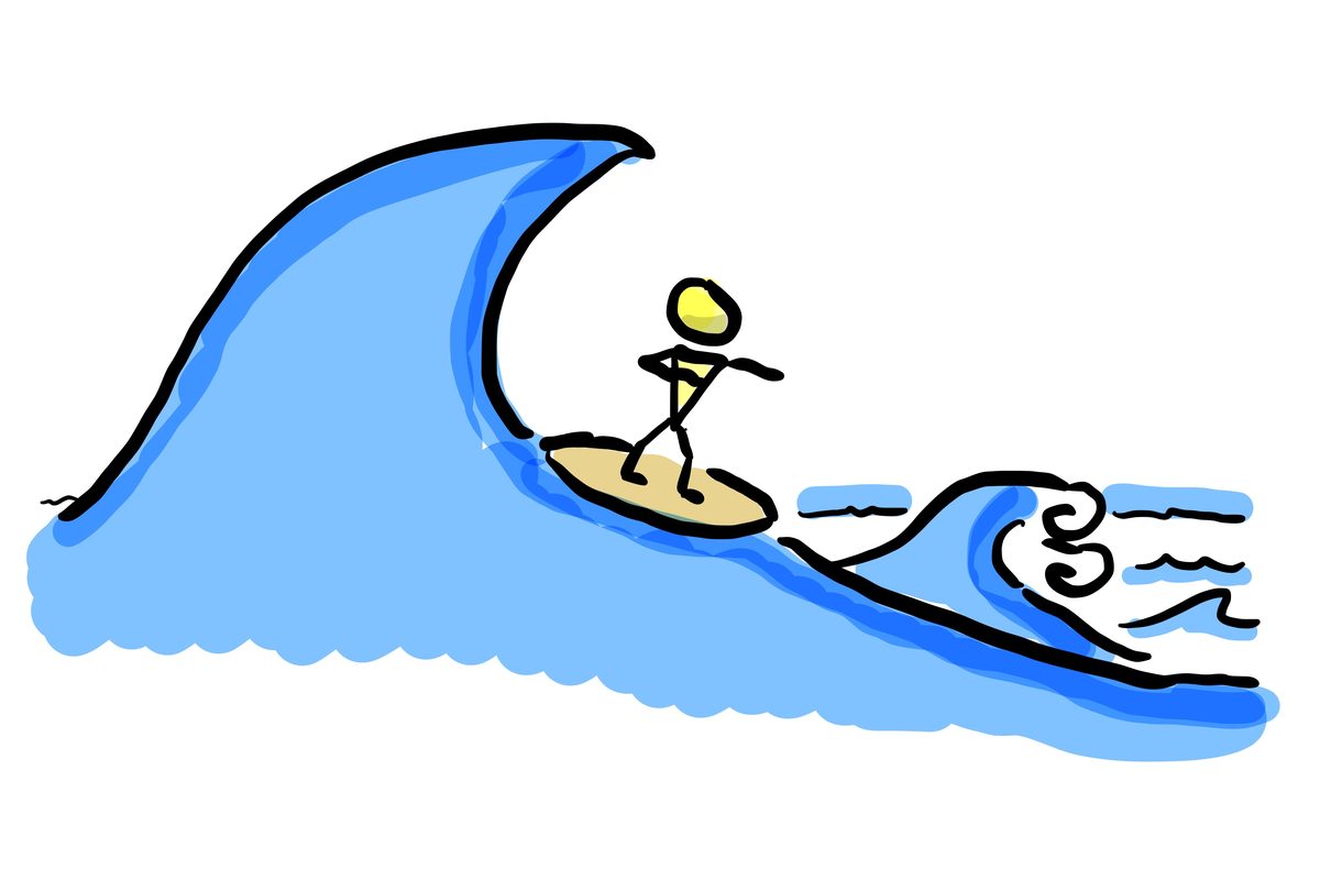 Sketchnote – Strichmännchen surft auf einer Welle